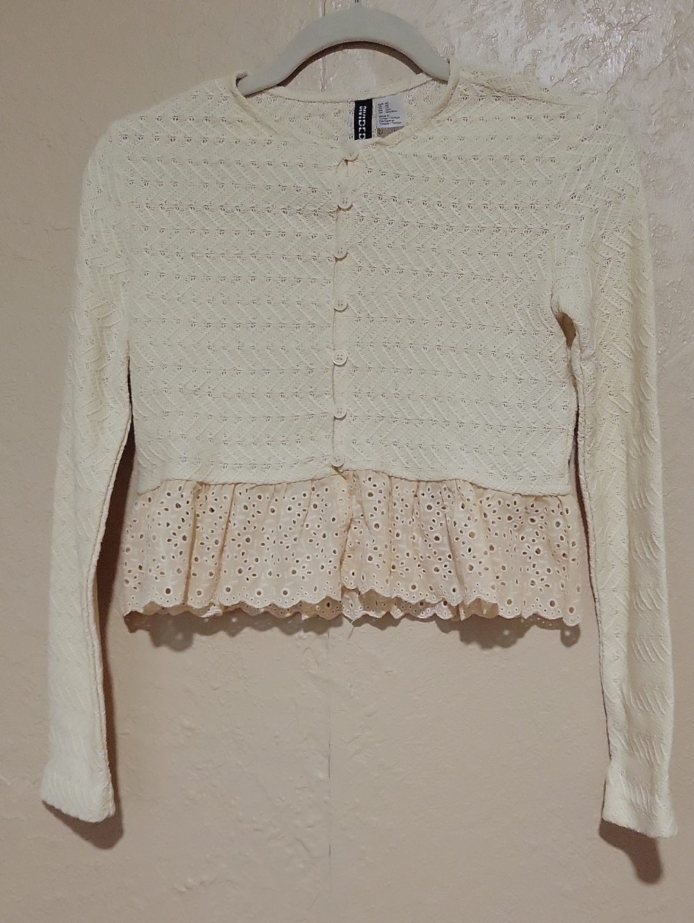 H&M Cream Eyelet Peplum Cardigan